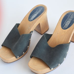 Vintage Blue Matte Leather Mules by Leather Collection, Made in Italy, Womens 6 / ITEM-F196 image 4