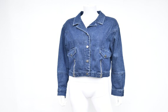 Vintage 80s Calvin Klein Cropped Denim Jacket Mot… - image 1
