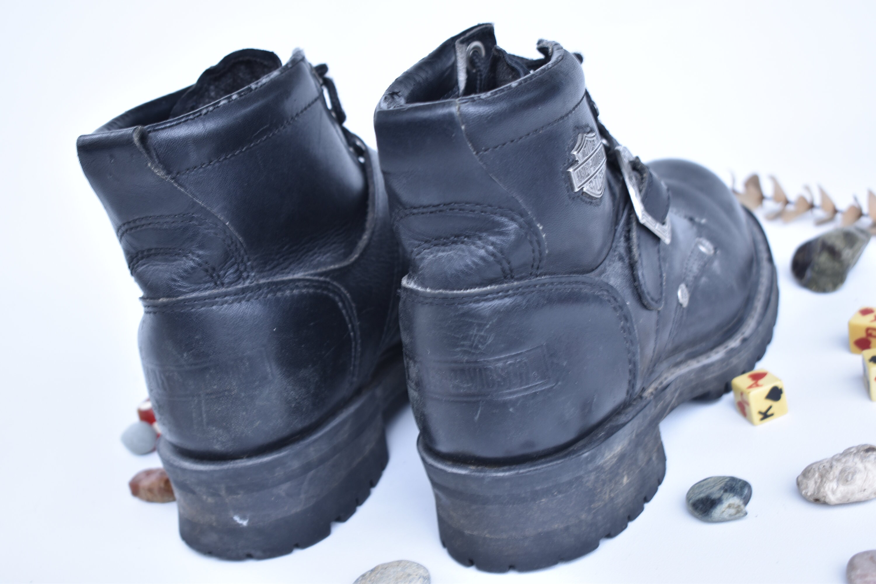 Vintage Y2K Harley Davidson Black Leather Motorcycle Boots