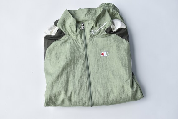 Vintage Champion Two Tone Green Full Zip Windbreaker Mesh Inerior Size M Itemz177 Etsy