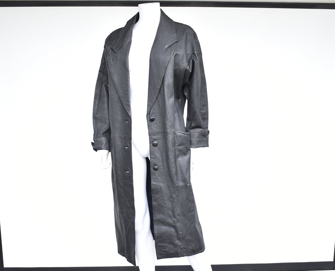 Vintage 80s Wool Longline Duster Coat Blue 12 14 16