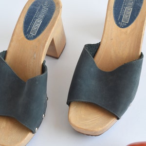 Vintage Blue Matte Leather Mules by Leather Collection, Made in Italy, Womens 6 / ITEM-F196 image 3