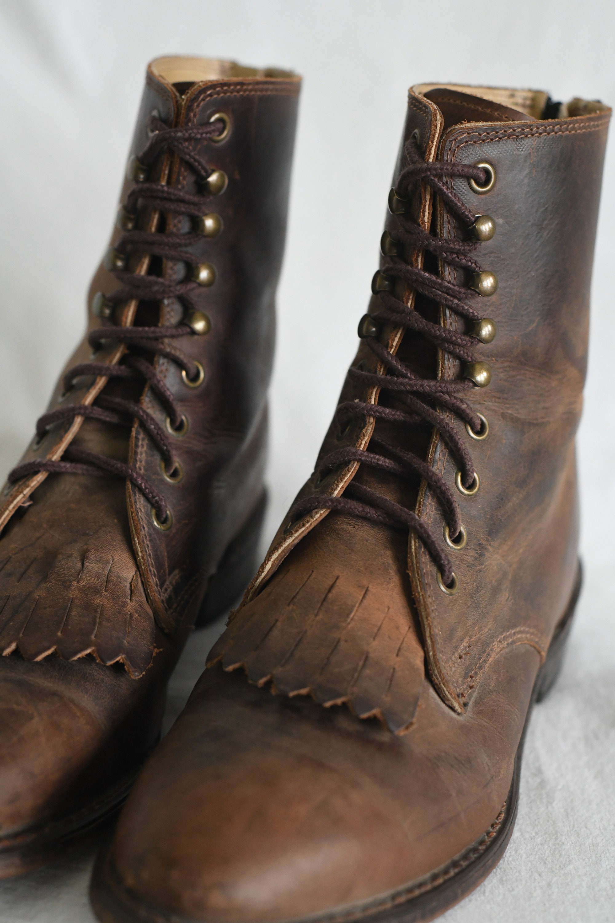 Vintage Brown Leather Roper Lace Up Boots Mens 7 1/2 EE // | Etsy