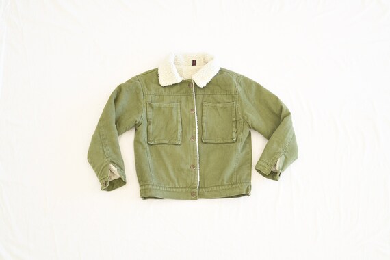 Vintage Green Cotton with Sherpa Liner Jacket, Womens Size Small // Item G-163