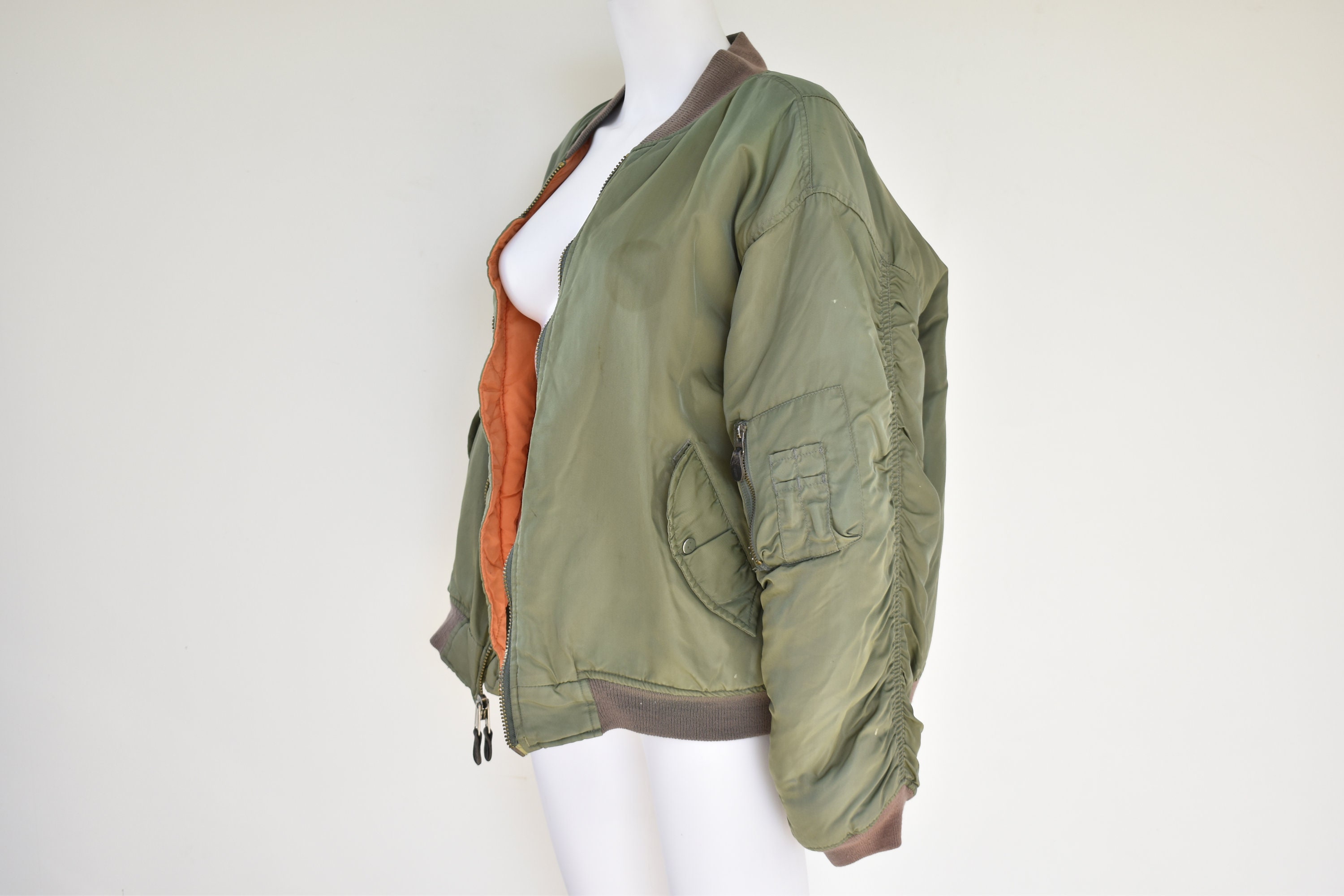 Vintage Military MA-1 Flight Bomber Jacket Reversible Orange Size