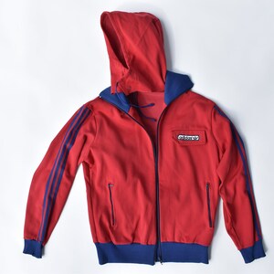 Vintage 80's Adidas Trefoil Hooded Track Jacket Red and Blue