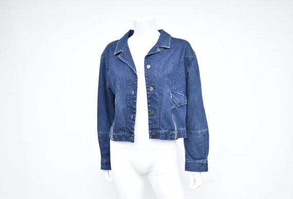 Vintage 80s Calvin Klein Cropped Denim Jacket Mot… - image 3