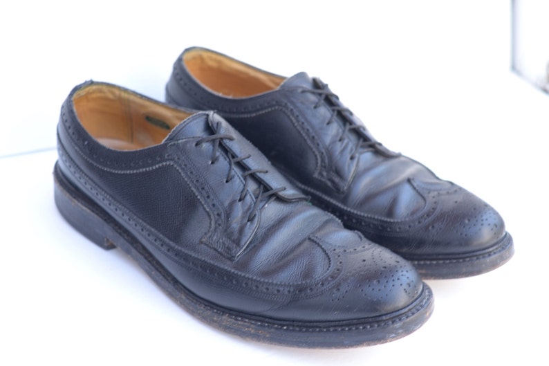 Vintage Florsheim Imperial Black Leather Wingtip Oxfords, Mens 11 B ...