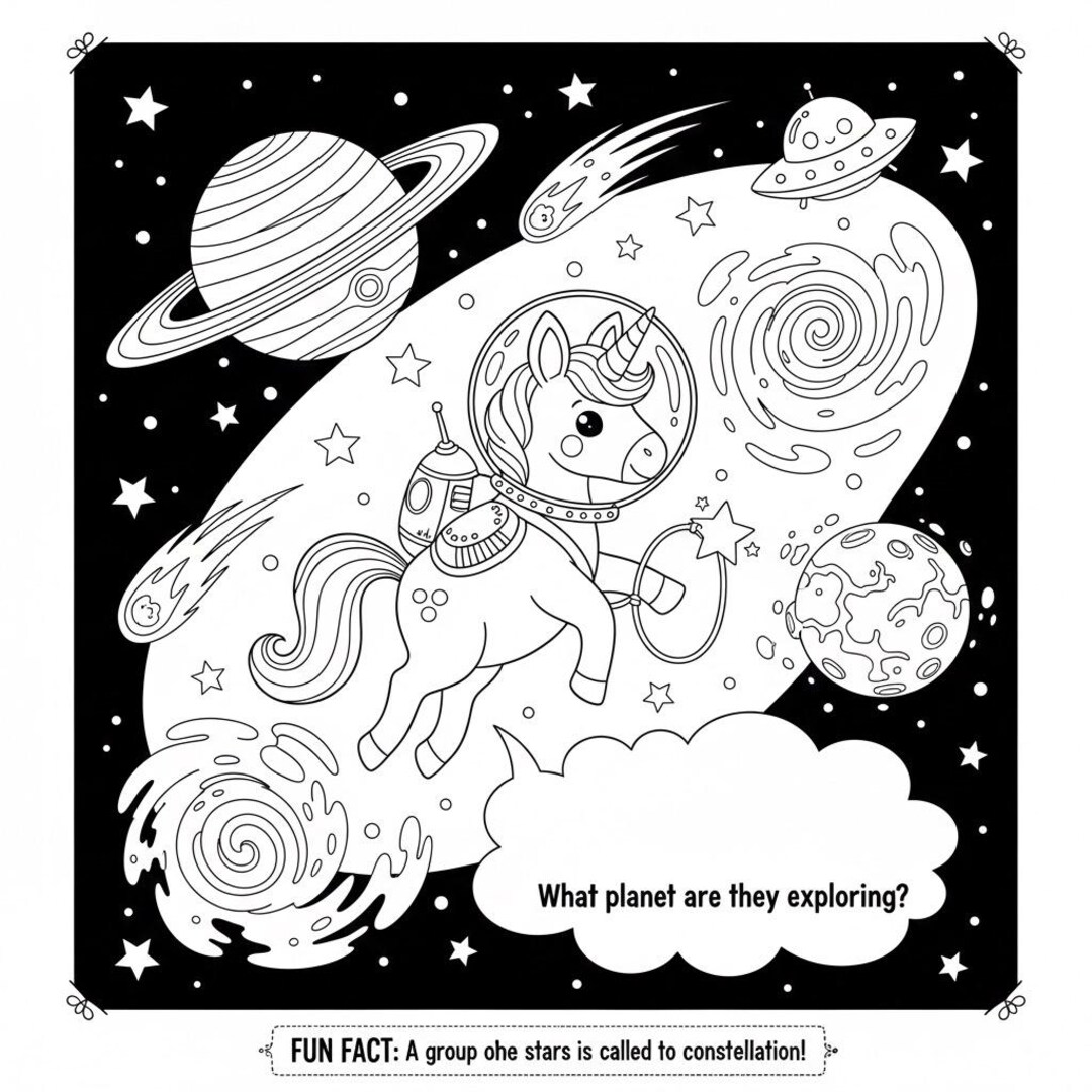 Space Unicorn Coloring Page for Kids – Astronaut Galaxy Activity ...