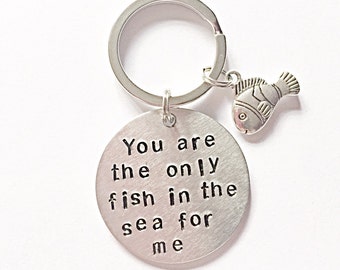 Only Fish In The Sea For Me Keying For Boyfriend, Hand Stamped Keyring For Her,  Valentines Gift, Fish Keyring, Anniversary Gifts For Her