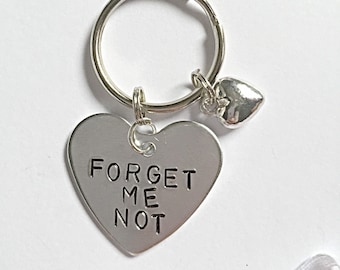 Forget Me Not Keychain For Him, Hand Stamped Keyring Heart, Heart Keychain For Her, Long Distance Gift, Romantic Gifts For Her, Relationship