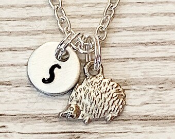 Hedgehog Necklace Pendant Necklace For Women, Initial Necklace Silver Necklace, Hedgehog Gifts, Personalised Necklace, Hedgehog Charm