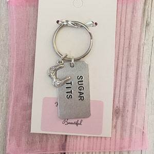 Sugar Tits Keyring Sugar Tits Keychain Funny Keyring Cheeky Keychain Hand Stamped Keyring Funny Gift Sweary Naughty image 3