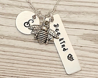 Bee Kind Necklace For Women Personalised Necklace, Be Kind Necklace Initial Necklace, Bee Necklace, Monogram Necklace, Bumblebee Necklace