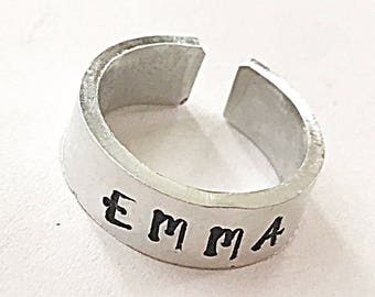 Personalised Ring, Cuff Ring, Aluminium Ring, Hand Stamped Ring, Personalised Jewelry, Gift For Her, Gift For Women