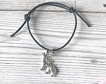 Wolf Bracelet, Adjustable Bracelet, Cord Bracelet, Wolf Jewelry, Wolf Charm, Wolf Gift, Gift For Her, Gift For Women