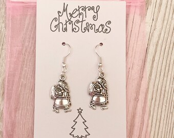 Christmas Santa Earrings Silver Earrings, Dangle Earrings, Santa Charm Earrings, Secret Santa Gift For Her, Christmas Jewelry Handmade