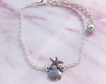 Starfish Bracelet For Women Gift, Silver Chain Bracelet, Sea Shell Bracelet, Minimalist Bracelet, Starfish Jewelry, Starfish Gifts For Her