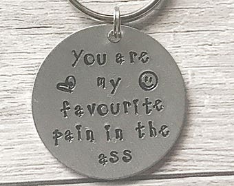 Hand Stamped Keyring Men, Anniversary Keychain For Him, Valentines Day Gift For Husband, Funny Gift For Boyfriend, Love Keyring, Romantic