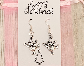 Boucles d’oreilles bonhomme de neige de Noël Boucles d’oreilles de Noël, Boucles d’oreilles d’hiver Argent, Cadeau secret du Père Noël pour les femmes, Remplisseurs de bas pour les femmes Cadeau pour elle