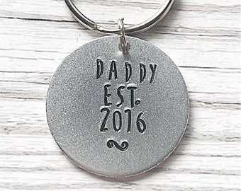 Dad Est Keychain Personalized, Hand Stamped Keyring Personalised, Daddy Keyring Gift, Fathers Day Keyring, Established Gifts For Dad