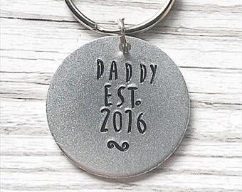 Personalized Dad Keychain: Hand Stamped Aluminum Daddy Keyring