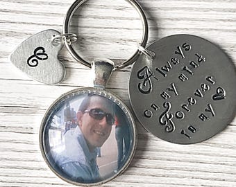 Photo Memorial Keyring, Always On My Mind, Forever In My Heart, Hand Stamped Bereavement Keyring, Memory Keyring Remembrance Gift,  Memorial