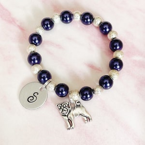 Pug Bracelet, Initial Bracelet, Girls Bracelet, Pug Gifts, Kids Bracelet, Charm Bracelet, Stretch Bracelet, Bead Bracelet, Pug Charm