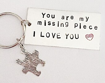 Missing Piece Keyring, I Love You Keyring, Hand Stamped Keyring, Romantic Gift, Gift For Girlfriend, Valentines Gift, Anniversary Gift