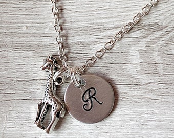 Giraffe Pendant Necklace Initial Necklace, Giraffe Necklace For Girl Gift, Monogram Necklace, Giraffe Charm, Initial Jewelry, Gift For Her