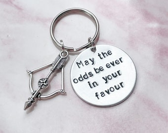 May The Odds Be Ever In Your Favor, Movie Keyring, Hand Stamped Keyring, Quote Keychain, Movie Keychain, Gift For Movie Lover, Movie Gifts
