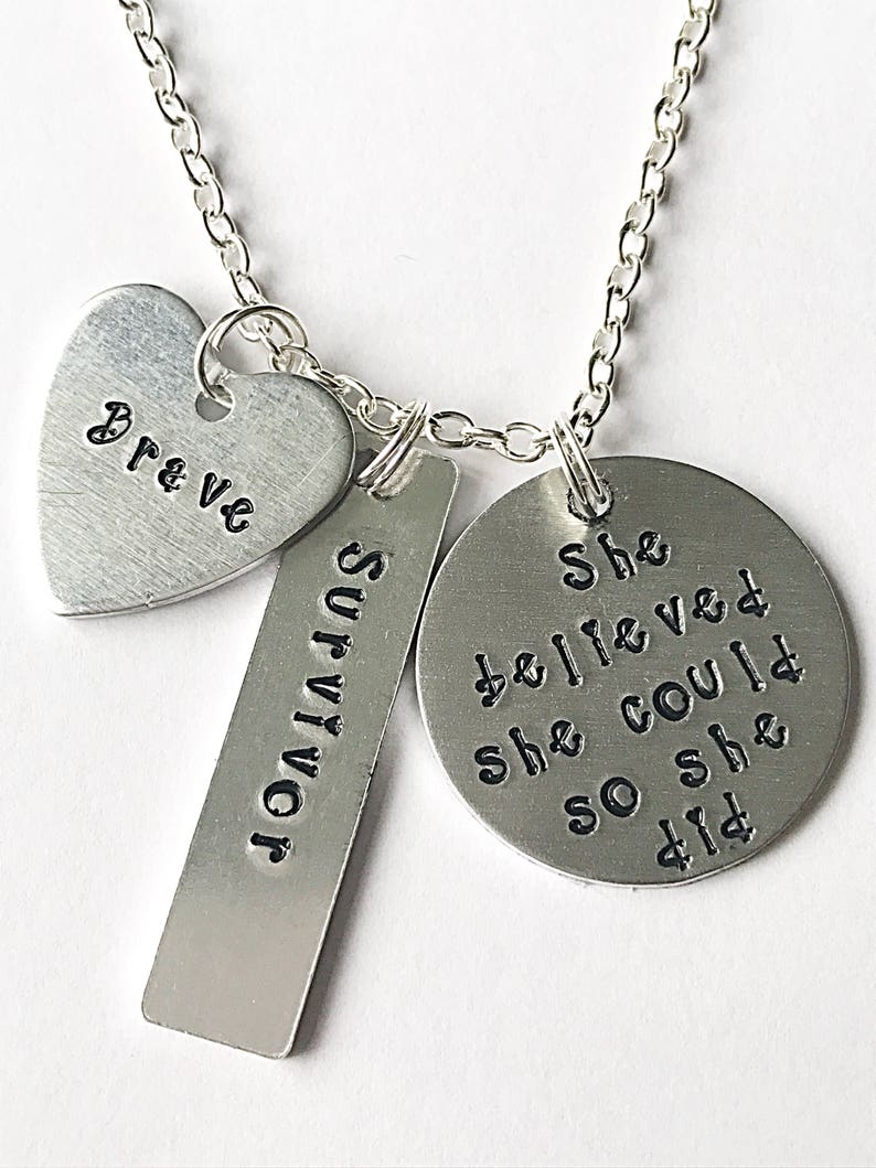 She Believed She Could So She Did Necklace, Survivor Necklace, Brave Necklace, Hand Stamped Necklace, Courage Jewelry, Courage Gift image 1