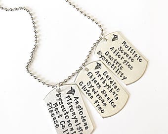 Medical ID Necklace, Medical Necklace, Allergy Necklace, Hand Stamped Necklace, Medic Alert Necklace, Medic Necklace, Medical Alert Necklace