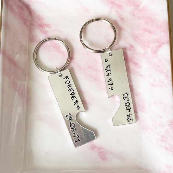 Matching Keyrings For Couples, His And Hers Keyrings, Personalised Date Keyring, Long Distance Gift Keyring, Anniversary, Pair Of Keyrings