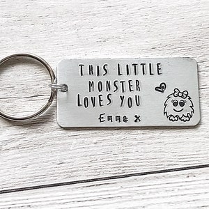 Little Monster Keychain Dad Gift, Hand Stamped Keyring Personalised Keyring, Fathers Day Gift From Daughter, Daughter To Father Gift, Daddy image 3