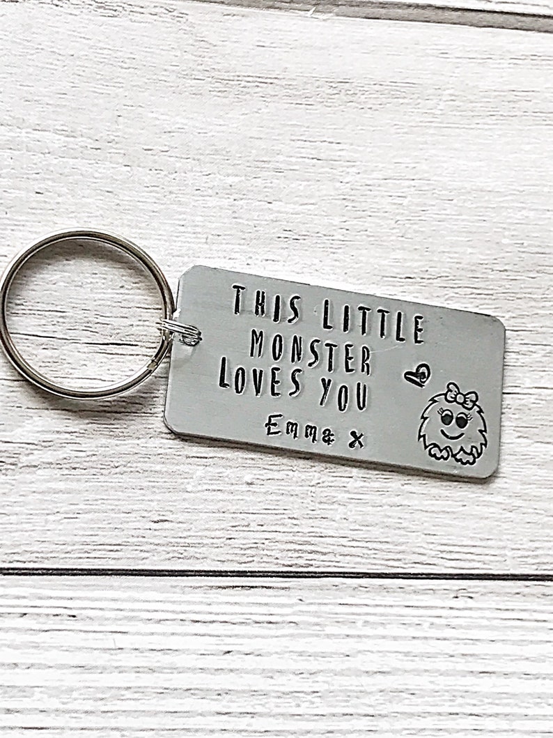 Little Monster Keychain Dad Gift, Hand Stamped Keyring Personalised Keyring, Fathers Day Gift From Daughter, Daughter To Father Gift, Daddy image 5
