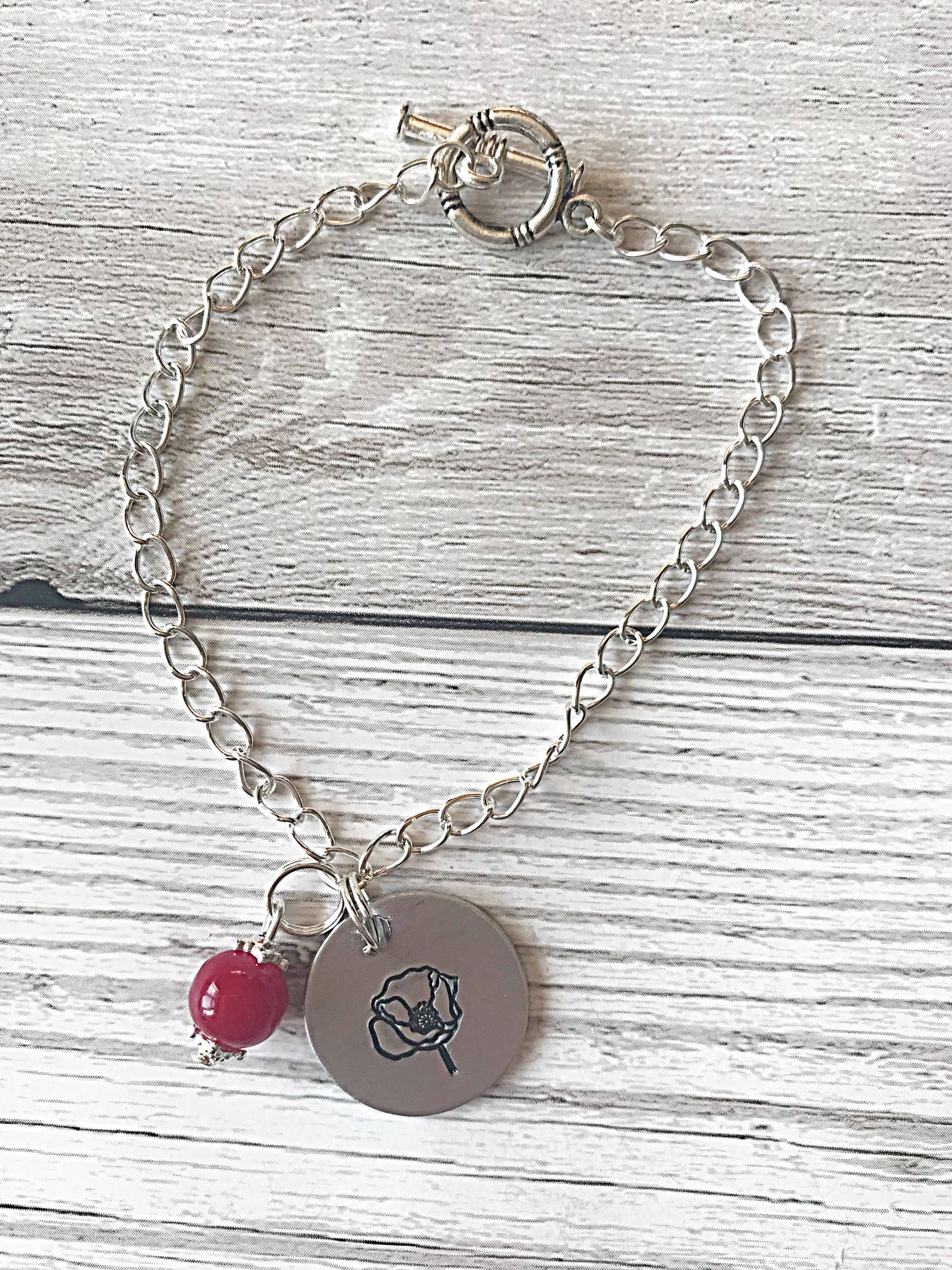 Poppy Bracelet Hand Stamped Bracelet Silver Bracelet Poppy Etsy UK