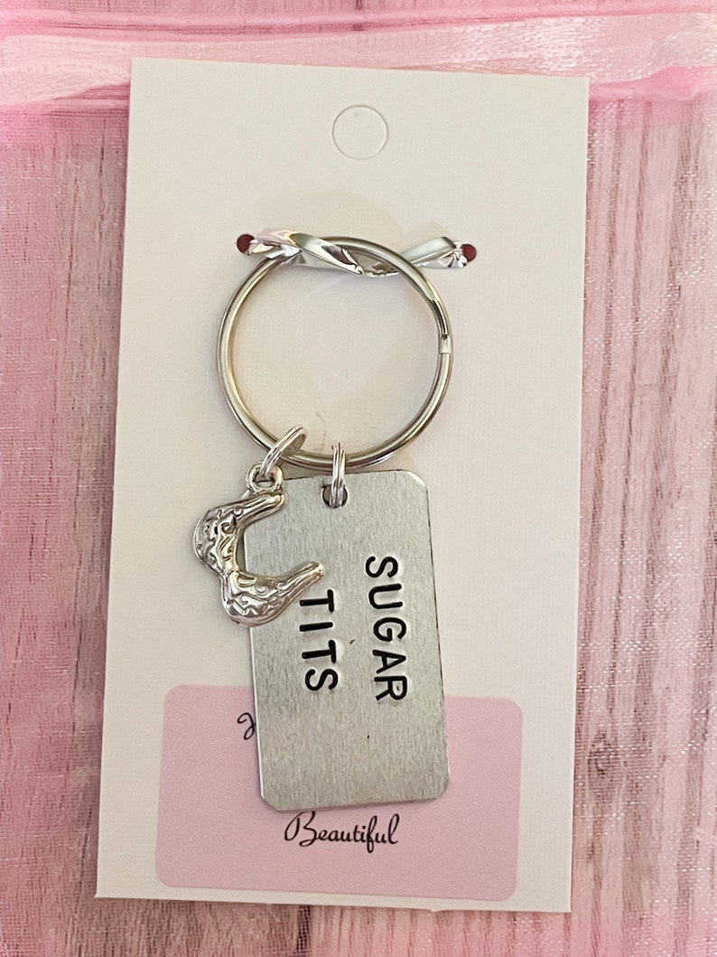 Sugar Tits Keyring Sugar Tits Keychain Funny Keyring Cheeky Keychain Hand Stamped Keyring Funny Gift Sweary Naughty image 5