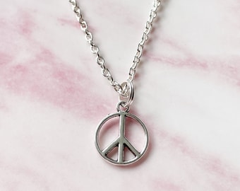 Peace Sign Necklace: Sterling Silver Charm, Boho Hippie Jewelry