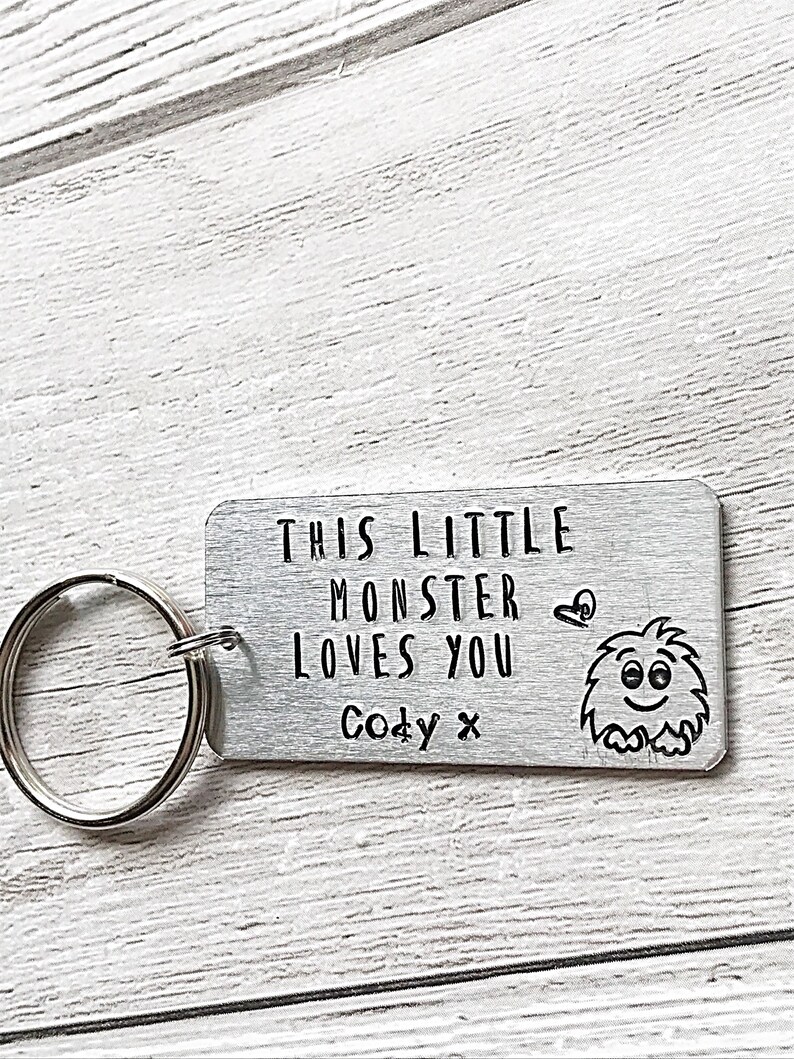 Little Monster Keychain Dad Gift, Hand Stamped Keyring Personalised Keyring, Fathers Day Gift From Daughter, Daughter To Father Gift, Daddy image 6
