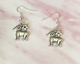 Aries Zodiac Earrings: Sterling Silver Ram Charm, Birthday Gift