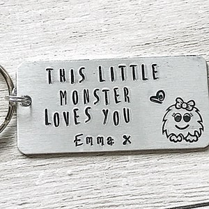 Little Monster Keychain Dad Gift, Hand Stamped Keyring Personalised Keyring, Fathers Day Gift From Daughter, Daughter To Father Gift, Daddy image 1