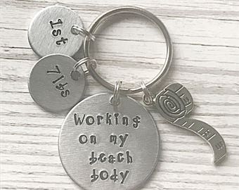 Weight Loss Keyring For Ladies, Handstamped Keychain For Her, Motivational Keyring Gift, Motivation Gift For Dieter, Weight Loss Tracker