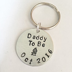 Daddy To Be Keyring, Daddy Keyring, Expectant Father, Personalised Due Date Keyring, Hand Stamped Keyring, Baby Keyring, Gift For New Dad image 1