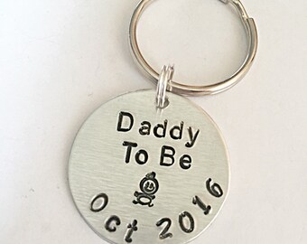Daddy To Be Keyring, Daddy Keyring, Expectant Father, Personalised Due Date Keyring, Hand Stamped Keyring, Baby Keyring, Gift For New Dad