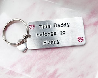 Daddy Keyring, Dad Keychain For Men, This Daddy Belongs To Keyring, Hand Stamped Keyring, New Dad Gift, Personalised Gift For Dad Keyring