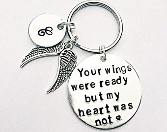 Memorial Keyring, Your Wings Were Ready But My Heart Was Not, Hand Stamped Keyring, Angel Wings Keychain, Bereavement Gift, Memorial Gift