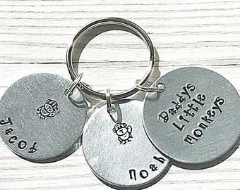 Personalized 'Daddy's Little Monkeys' Hand Stamped Keyring