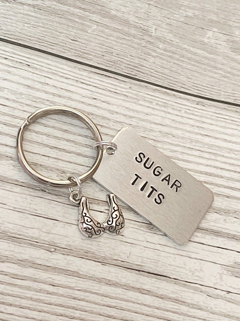 Sugar Tits Keyring Sugar Tits Keychain Funny Keyring Cheeky Keychain Hand Stamped Keyring Funny Gift Sweary Naughty image 9