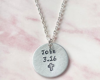 Bible Verse Necklace, John 3 16, Religious Necklace, For God So Loved The World, Christian Necklace, Faith Necklace, Bible Verse Gift, Disc